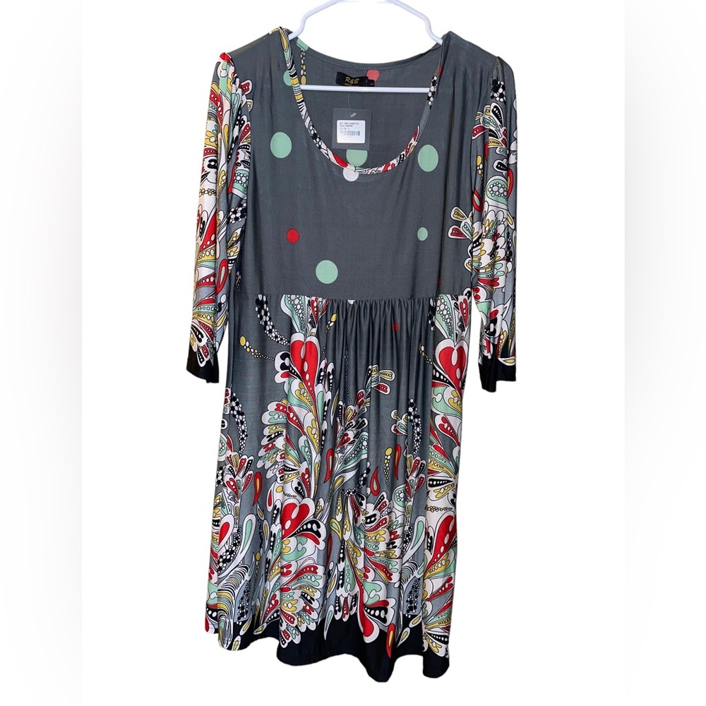 NWT - R F B Collection - Large - Charcoal Dress with 3/4 length sleeves